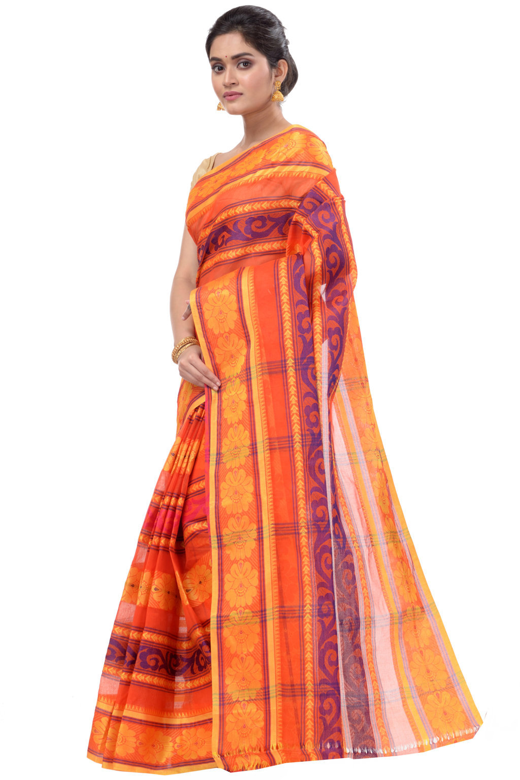 Orange Pure Cotton Aditi Desiging Tant Saree (456)